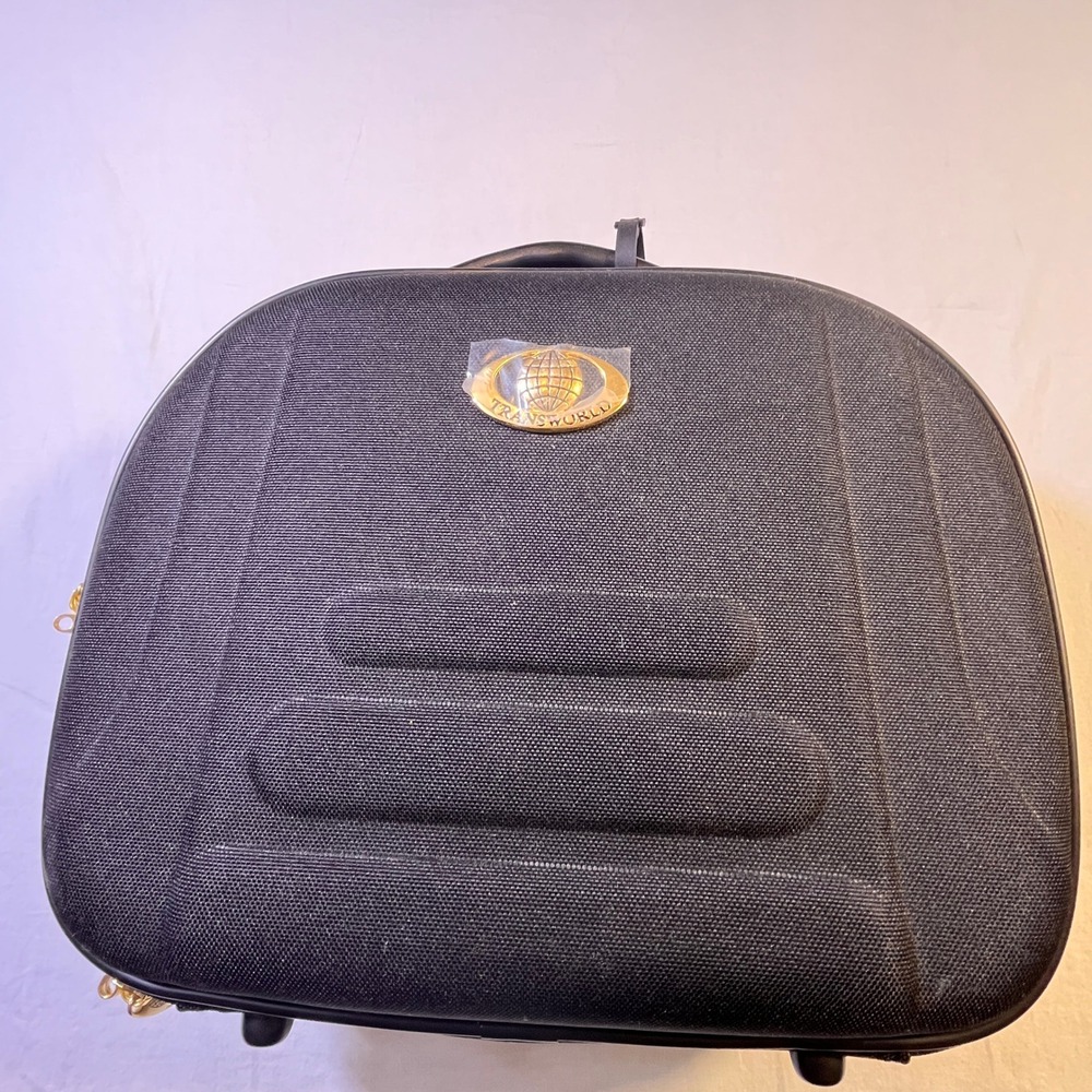 VTG Transworld Black Hardside Carry On Luggage Case Vanity Travel Bag Lock Keys
